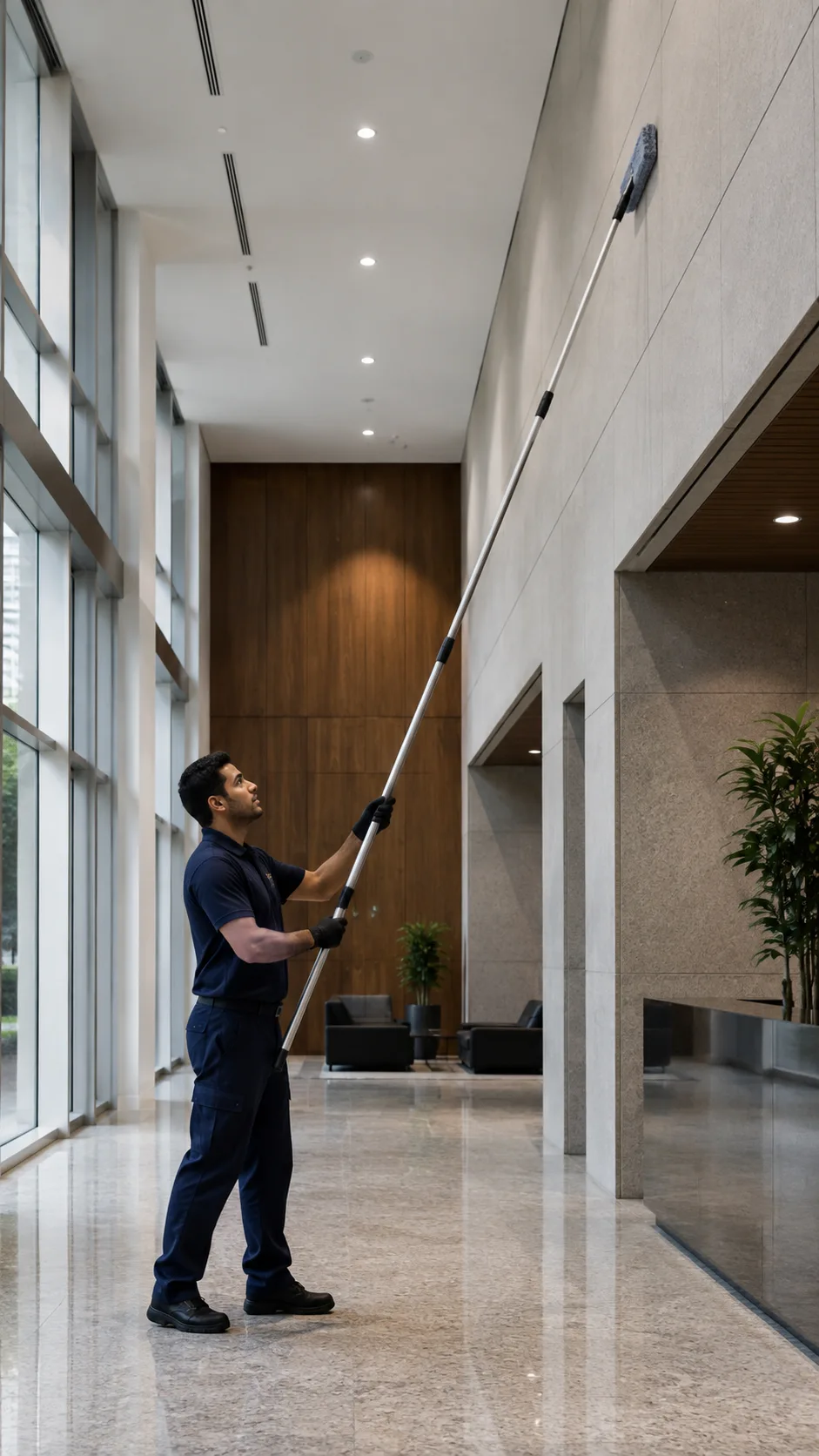 Professional walls and ceilings cleaning in a commercial building